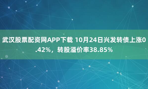 武汉股票配资网APP下载 10月24日兴发转债上涨0.42%,转股溢价率38.85%